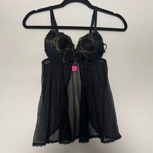 Victoria's Secret Black and Gold Lace Chemise